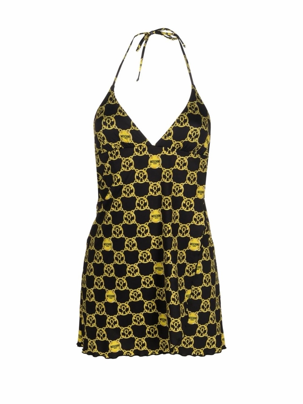 Moschino Black and Yellow Chain-Pattern Mini Dress